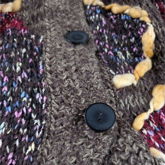 Chunky Knit Hooded Long Cardigan Women's Medium Brown Multicolor Bohemian - Picture 4 of 9